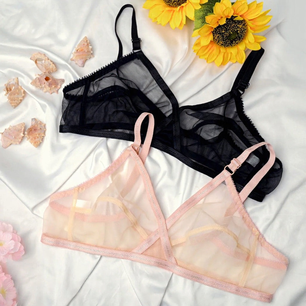 Pack of 2 Non-Padded Wired Cotton Full Cover Net Transparent Bra 🎁
