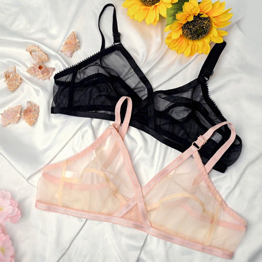 Pack of 2 Non-Padded Wired Cotton Full Cover Net Transparent Bra 🎁